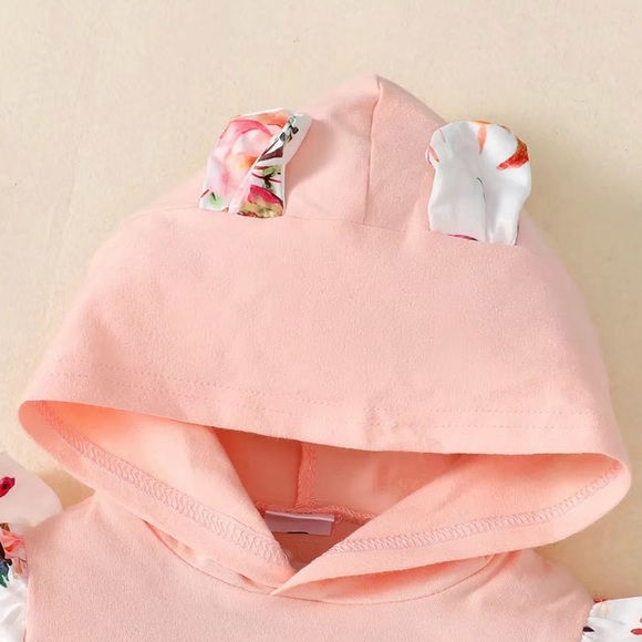 Floral Heart Hooded Long Sleeve w/ Ruffle Bottom Pants - Picture 3 of 4